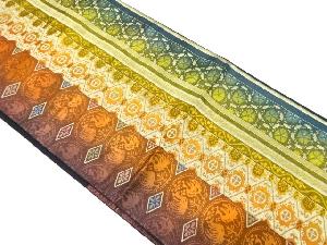 縞に向かい鳥・花模様織り出し袋帯